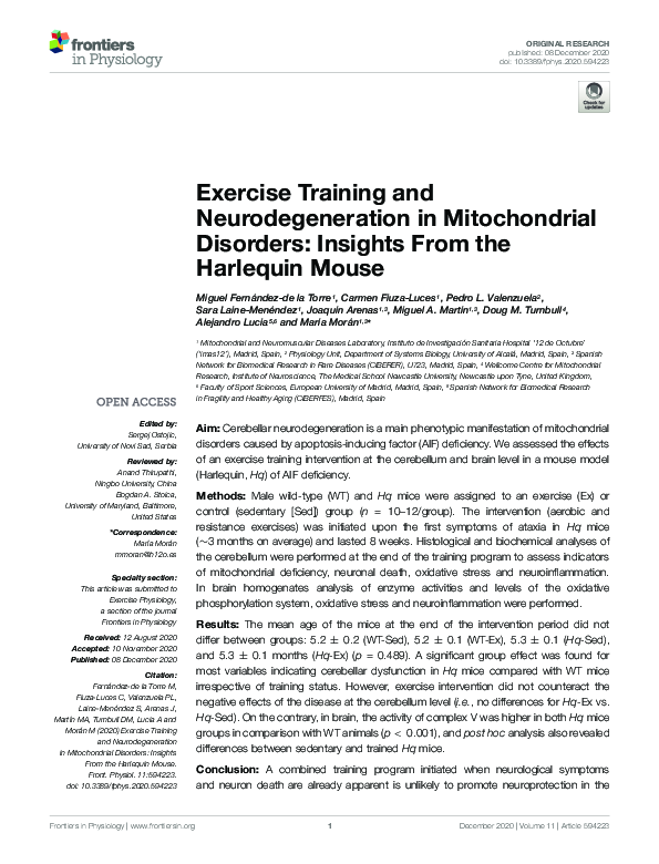 (PDF) Exercise Training and Neurodegeneration in Mitochondrial ...