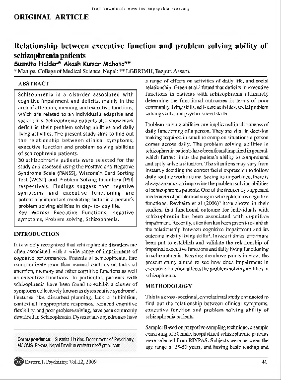 (PDF) Relationship between Executive Function and Problem Solving ...
