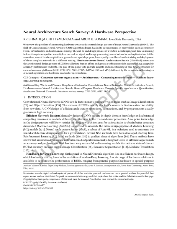 (PDF) Neural Architecture Search Survey: A Hardware Perspective