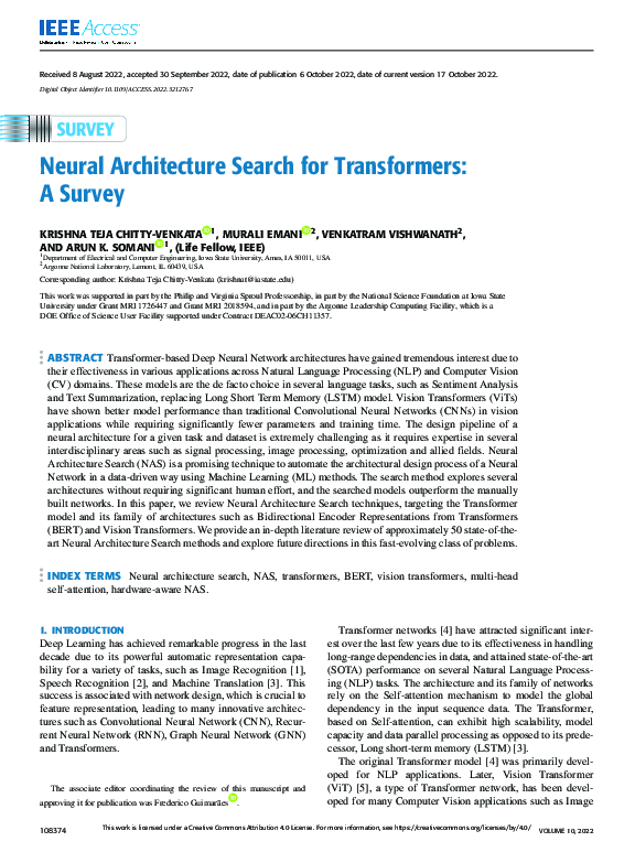 (PDF) Neural Architecture Search for Transformers: A Survey