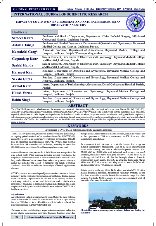(PDF) Impact of Covid 19 on Environment and Natural Resources: An ...