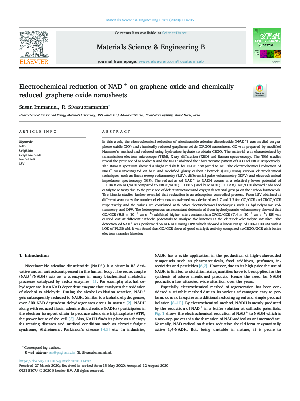 (PDF) Electrochemical reduction of NAD+ on graphene oxide and ...