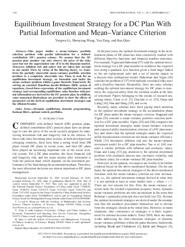 (PDF) Equilibrium Investment Strategy for a DC Plan With Partial ...