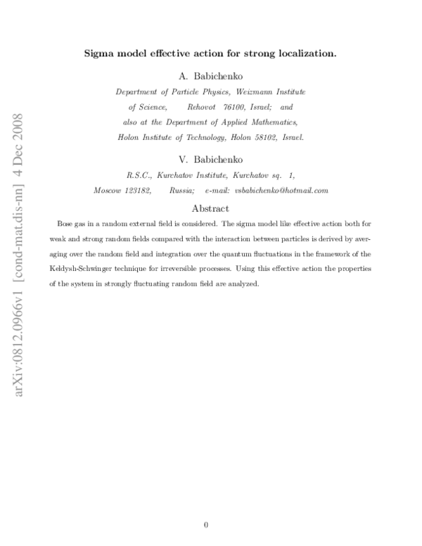 (PDF) Sigma model effective action for strong localization