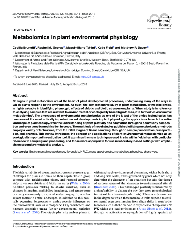(PDF) Metabolomics in plant environmental physiology