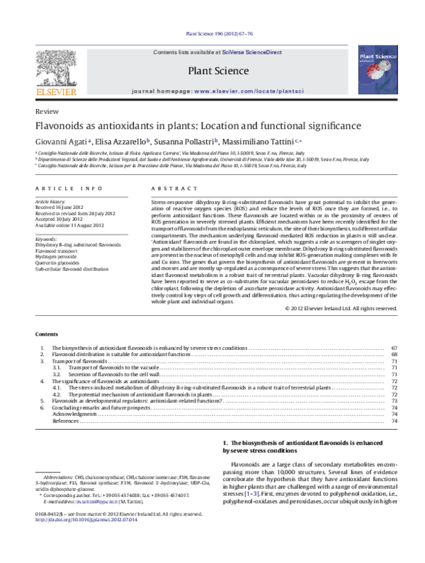 (PDF) Flavonoids as antioxidants in plants: Location and functional ...
