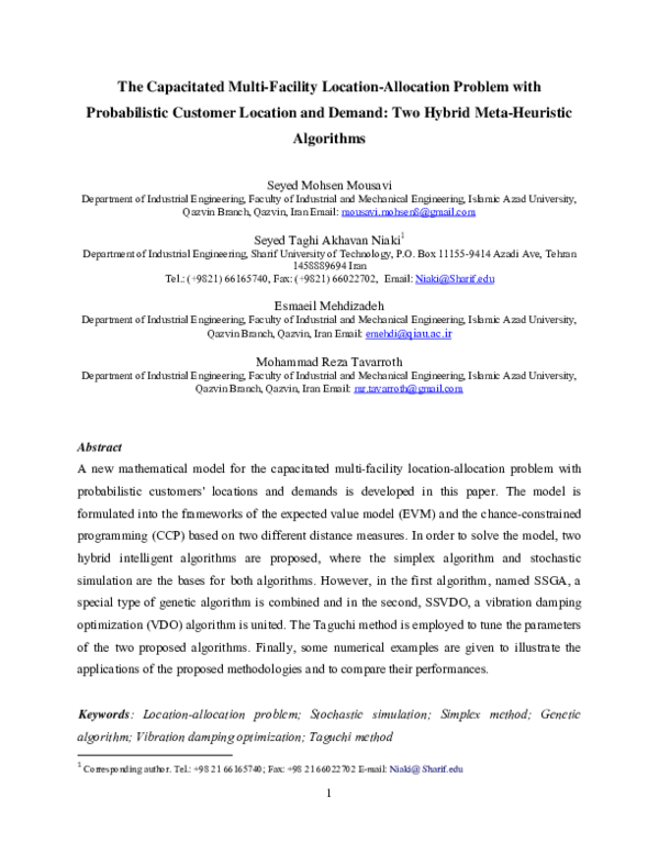 (PDF) The capacitated multi-facility location–allocation problem with ...