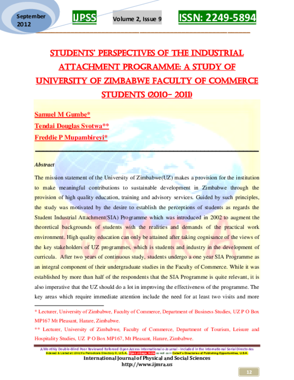 (PDF) Students’ perspectives of the industrial attachment programme: A
