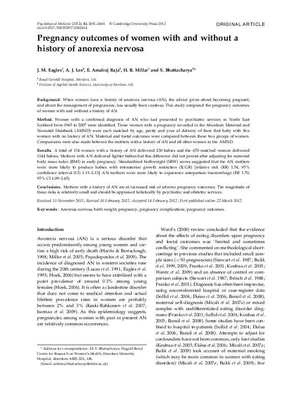 (PDF) Pregnancy outcomes of women with and without a history of ...