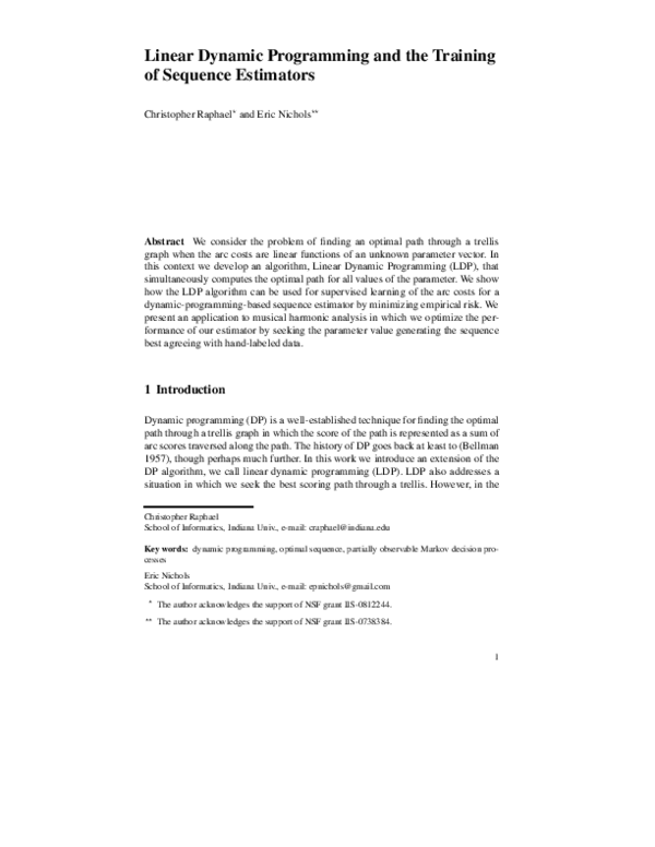 (PDF) Linear Dynamic Programming and the Training of Sequence Estimators