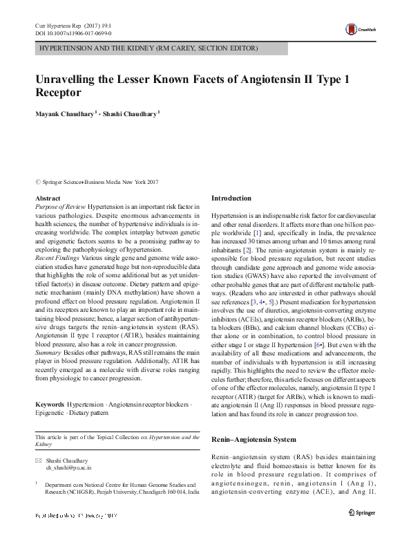 (PDF) Unravelling the Lesser Known Facets of Angiotensin II Type 1 Receptor