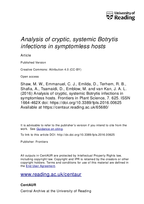 (PDF) Analysis of Cryptic, Systemic Botrytis Infections in Symptomless ...