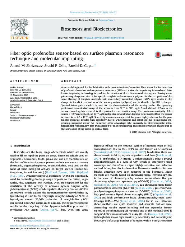 (PDF) Fiber optic profenofos sensor based on surface plasmon resonance ...