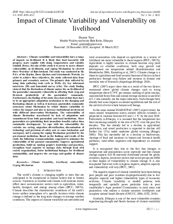 (PDF) Impact of Climate Variability and Vulnerability on livelihood