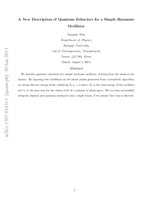 (PDF) A New Description of Quantum Behaviors for a Simple Harmonic ...