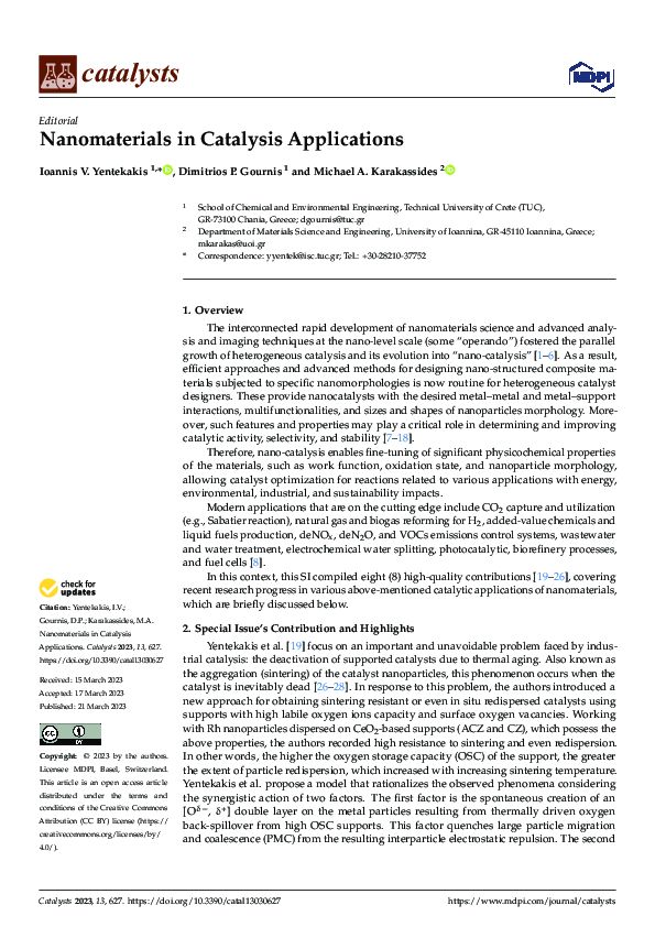 (PDF) Nanomaterials in Catalysis Applications