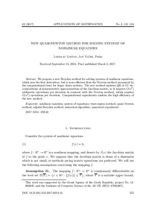 (PDF) New quasi-Newton method for solving systems of nonlinear equations