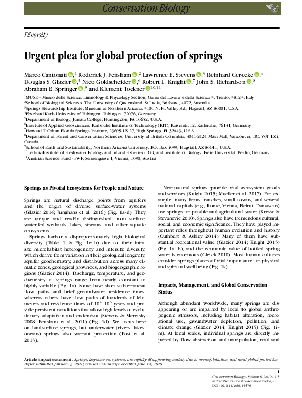 (PDF) Urgent plea for global protection of springs