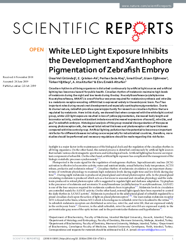 (PDF) White LED Light Exposure Inhibits the Development and Xanthophore ...
