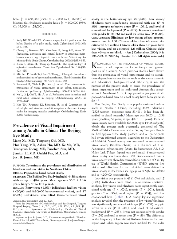 (PDF) Prevalence of Visual Impairment among Adults in China: The ...