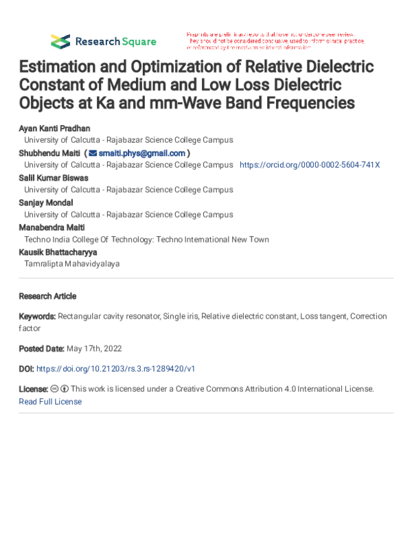(PDF) Estimation and Optimization of Relative Dielectric Constant of ...