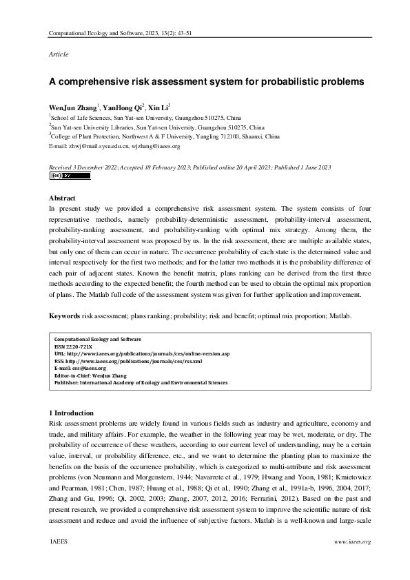 (PDF) A comprehensive risk assessment system for probabilistic problems