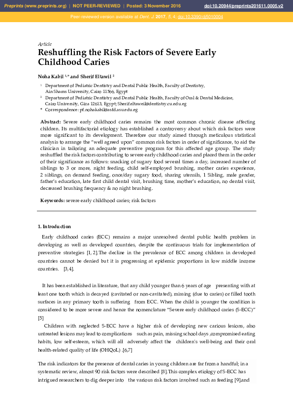 (PDF) Reshuffling the Risk Factors of Severe Early Childhood Caries