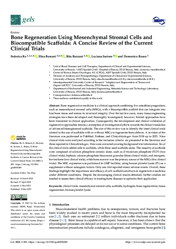 (PDF) Bone Regeneration Using Mesenchymal Stromal Cells and ...