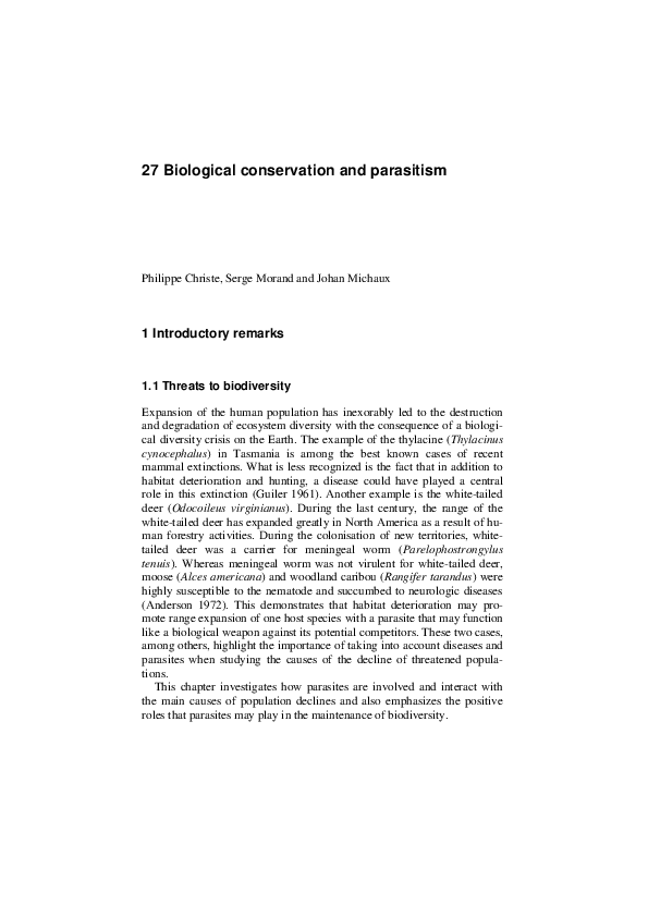 (PDF) Biological conservation and parasitism