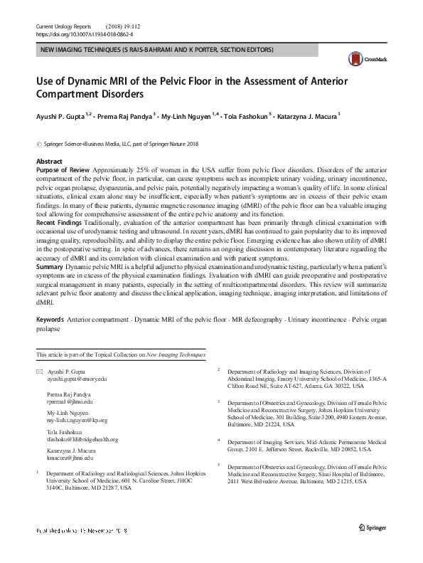 (PDF) Use of Dynamic MRI of the Pelvic Floor in the Assessment of ...