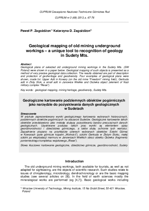 (PDF) Geological mapping of old mining underground workings - a unique ...