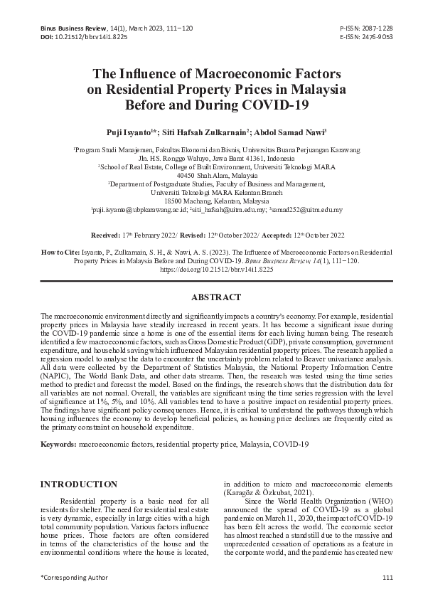 (PDF) The Influence of Macroeconomic Factors on Residential Property ...