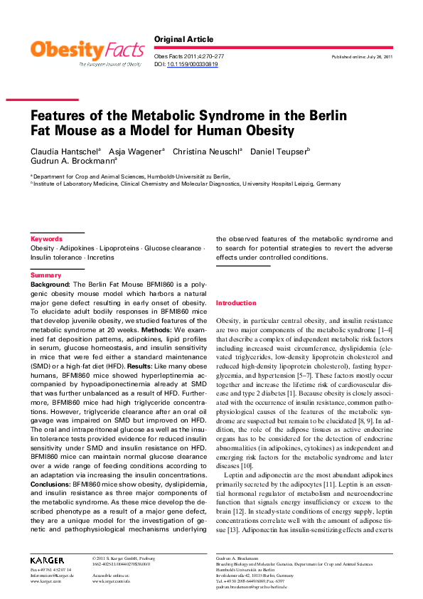 (PDF) Features of the Metabolic Syndrome in the Berlin Fat Mouse as a ...