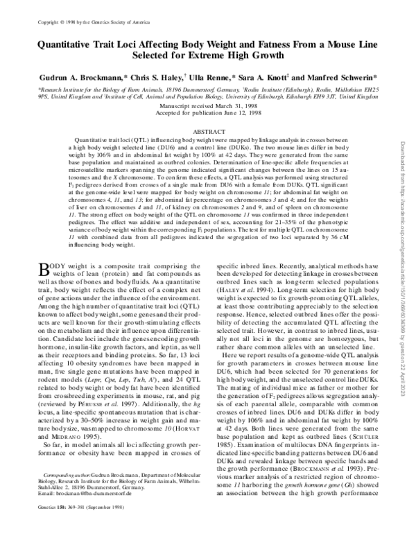 (PDF) Quantitative Trait Loci Affecting Body Weight and Fatness From a ...