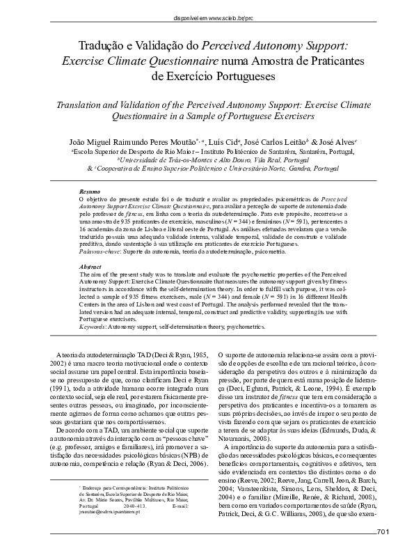 (PDF) Translation and validation of the perceived autonomy support ...