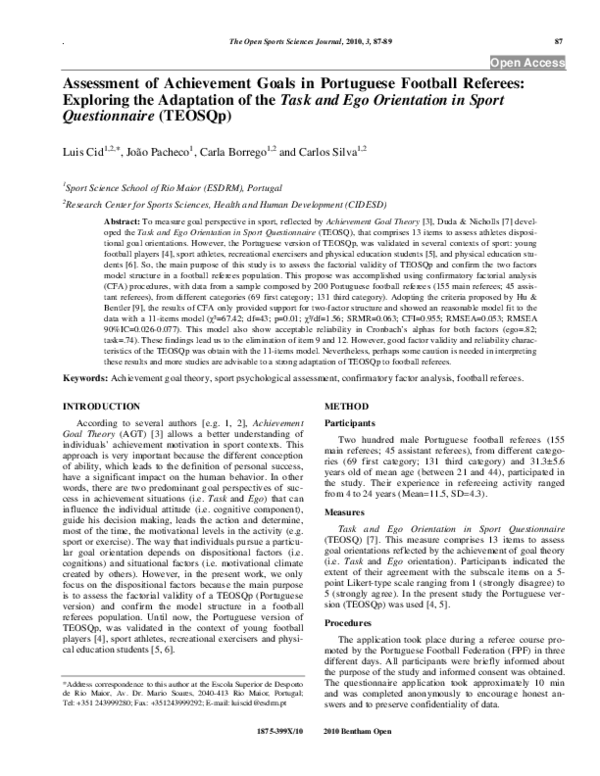 (PDF) Assessment of Achievement Goals in Portuguese Football Referees ...