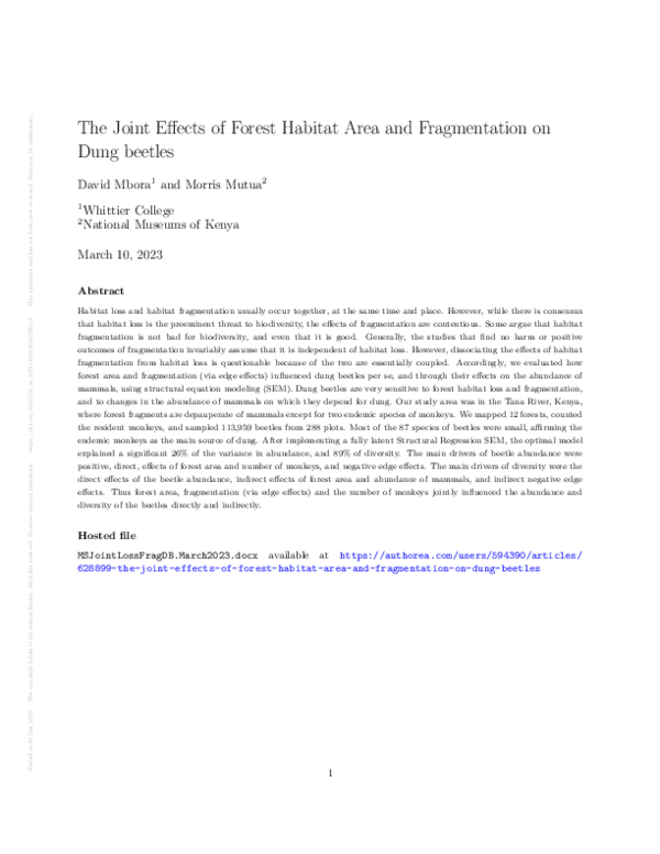 (PDF) The Joint Effects of Forest Habitat Area and Fragmentation on ...