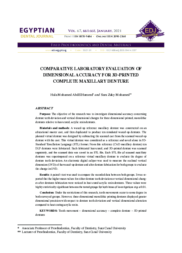 (PDF) Comparative laboratory evaluation of dimensional accuracy for 3D ...