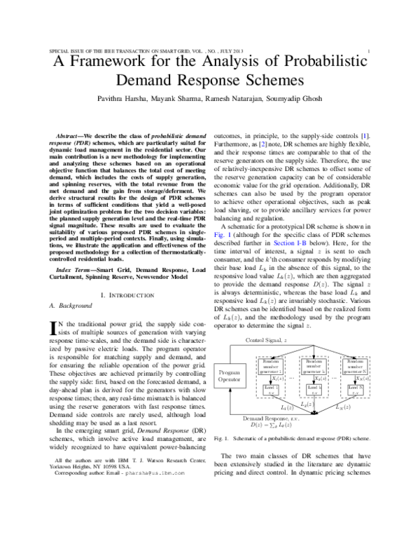 (PDF) A Framework for the Analysis of Probabilistic Demand Response Schemes