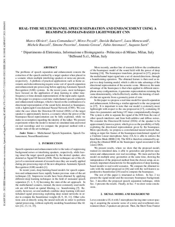(PDF) Real-Time Multichannel Speech Separation and Enhancement Using a ...
