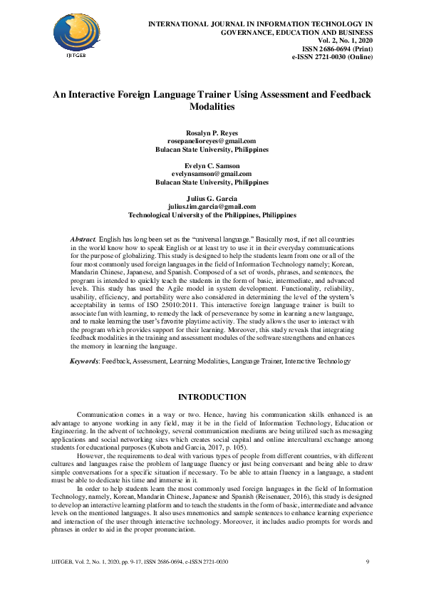 (PDF) An Interactive Foreign Language Trainer Using Assessment and