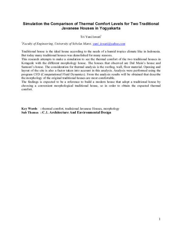 (PDF) 1 Simulation the Comparison of Thermal Comfort Levels for Two ...