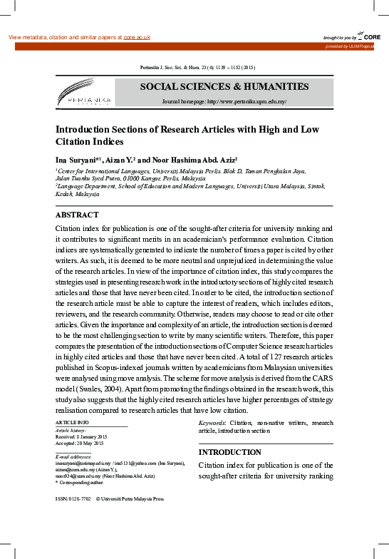 (PDF) Introduction sections of research articles with high and low ...