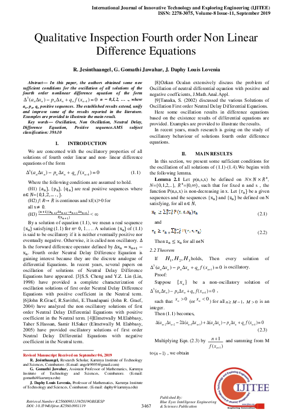 (PDF) Qualitative Inspection Fourth order Non Linear Difference Equations
