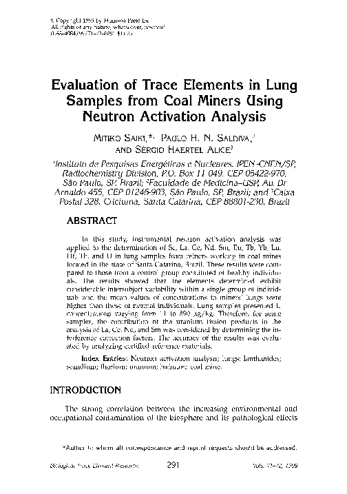 (PDF) Evaluation of trace elements in lung samples from coal miners ...