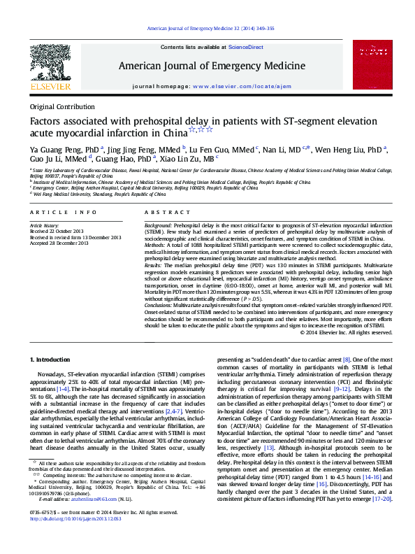 (PDF) Factors associated with prehospital delay in patients with ST ...