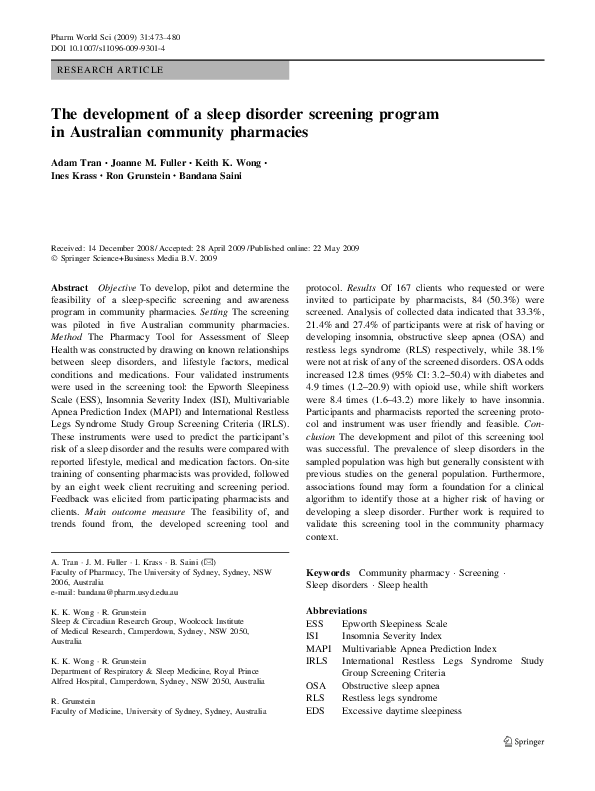 (PDF) The development of a sleep disorder screening program in ...