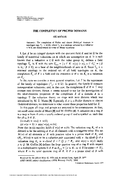 (PDF) The Completion of Prufer Domains
