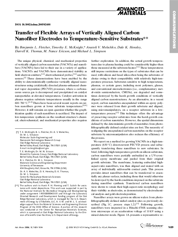 (PDF) Transfer of Flexible Arrays of Vertically Aligned Carbon ...