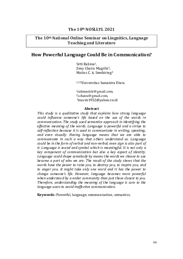 (PDF) How Powerful Language Could Be in Communication